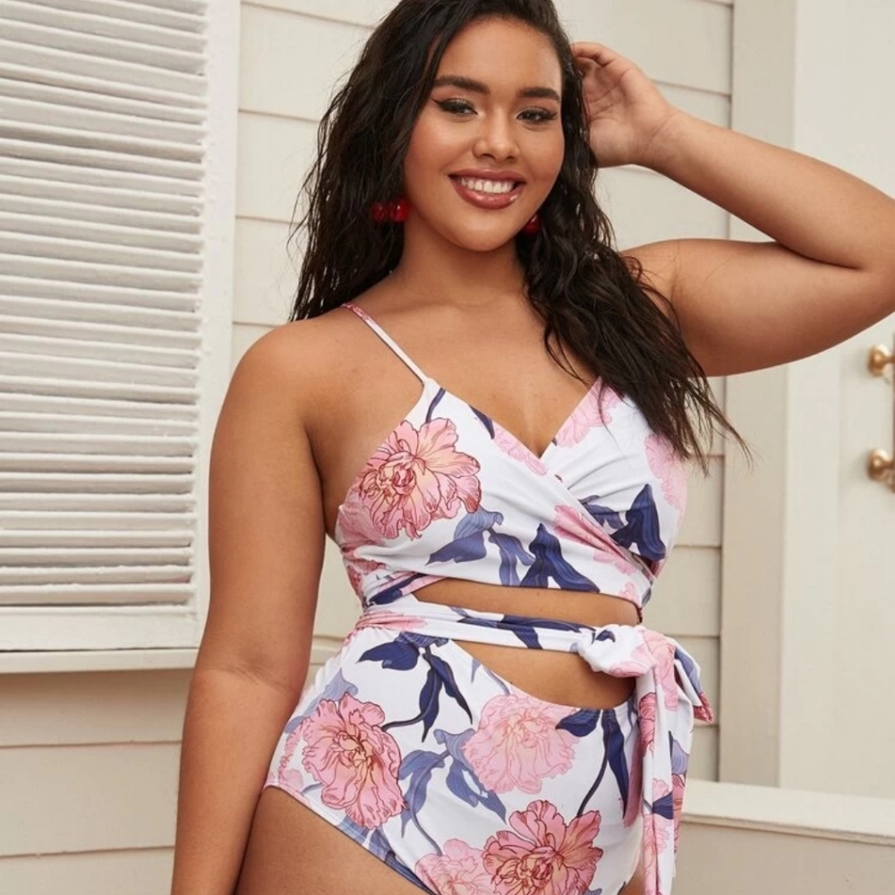 Floral print Tie Front Swimsuit